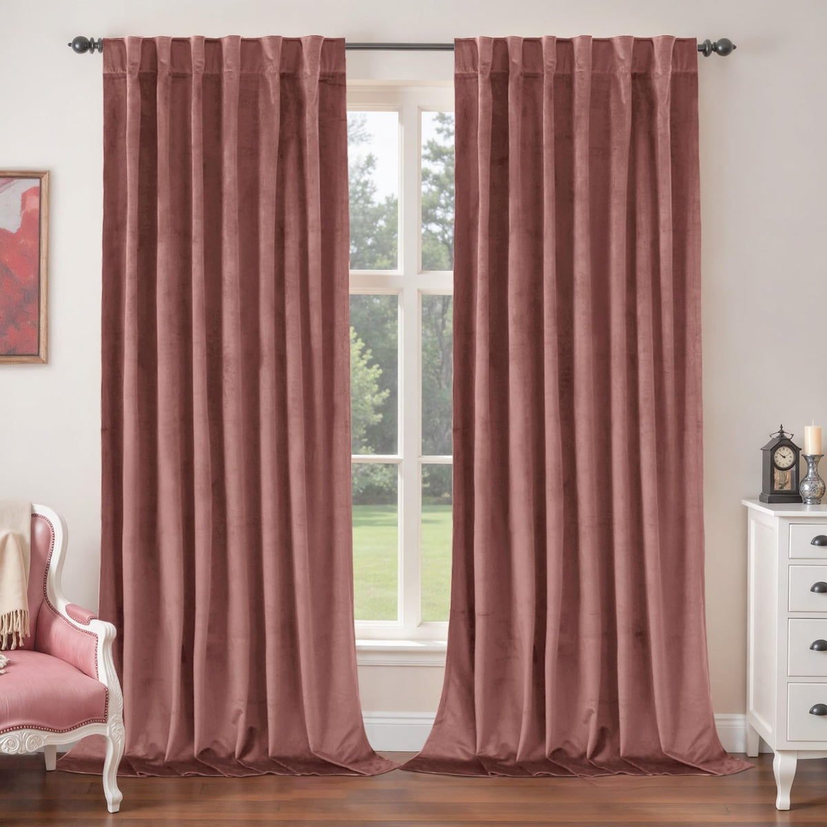 BGment Christmas Red Velvet Curtains 96 Inches for Living Room, Thermal Room Darkening Curtains Sound Reduce Drapes with Back Tab and Rod Pocket for French Door, 2 Panels, 52 x 96 Inch