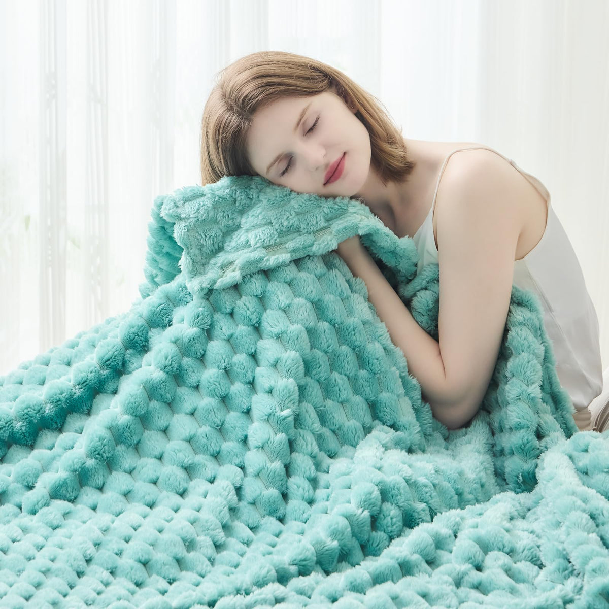NEWCOSPLAY Fleece Ribbed Cozy Throw Blanket for Couch, Pink, 50"x60"