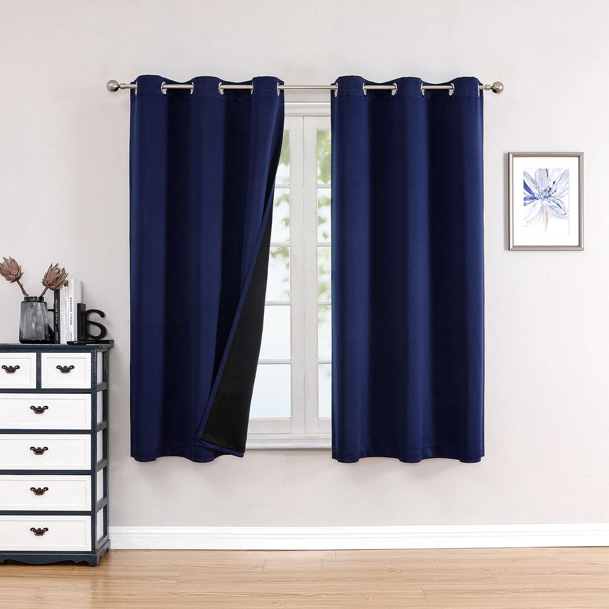 ChrisDowa 100% Blackout Curtains for Bedroom 63 Inch Long with Black Liner