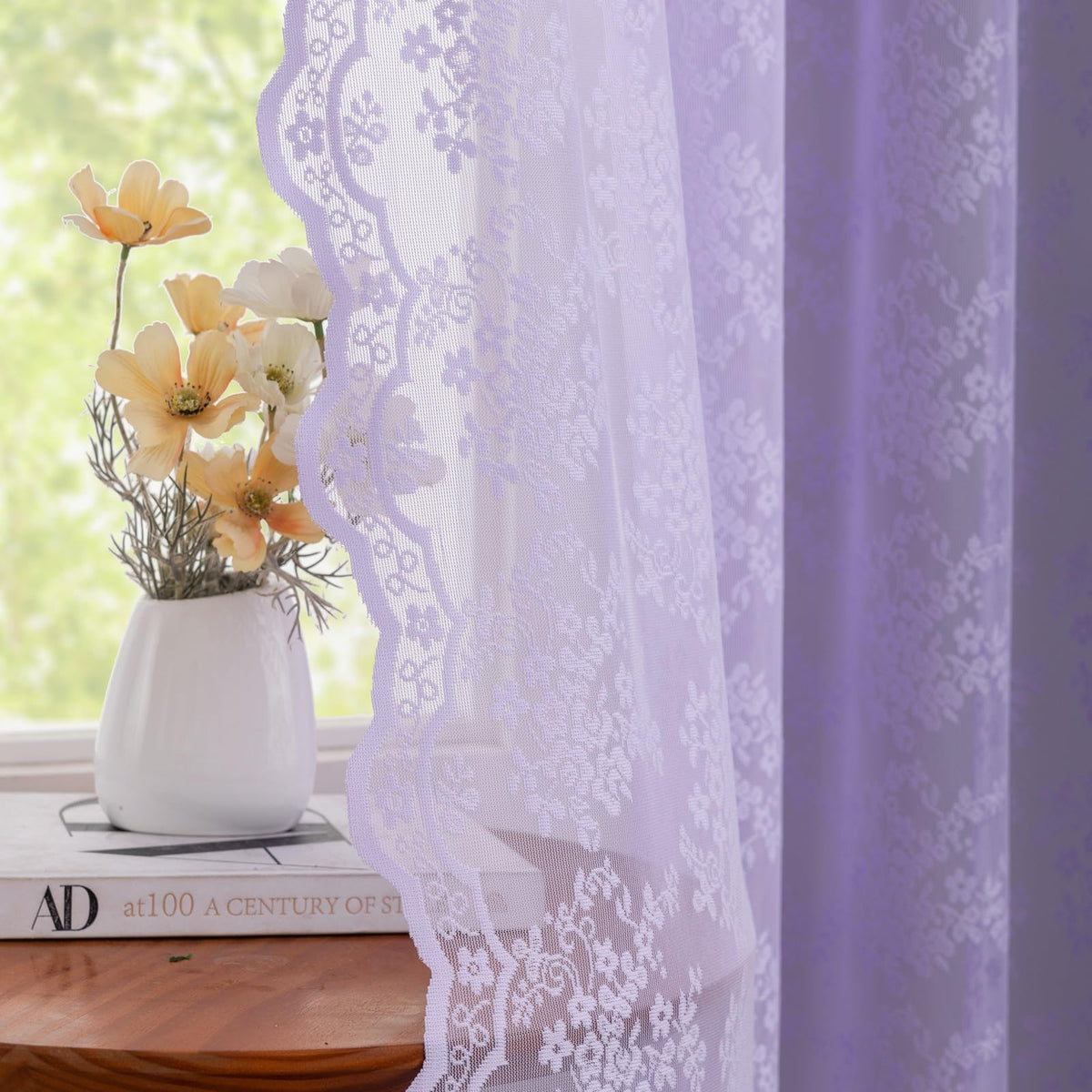 YJ YANJUN Vintage Lace Curtains 84 Inches Long-Victorian Floral Pattern Ivory Sheer Curtain Panels for Living Room Bedroom French Door, Light Filtering Drapes, 2 Panels 52W x 84L Cream