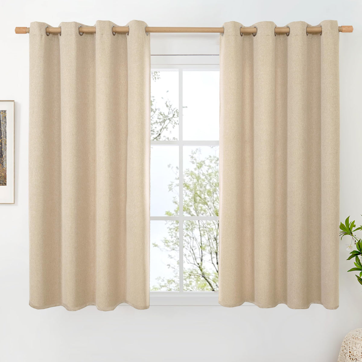 BGment Oatmeal Linen Curtains for Living Room 95 Inch Length 2 Panels Set, Privacy Drapes Light Filtering with Grommet for Farmhouse Bedroom No See Through, Each 52 Inch Wide