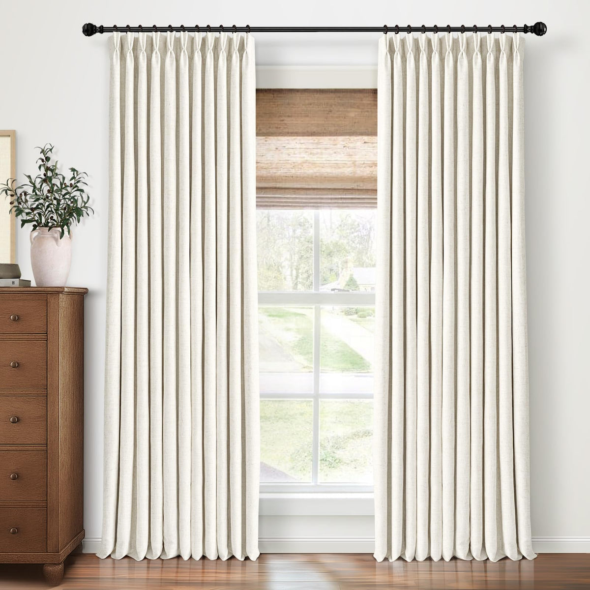 CAPALOCA Extra 60 Inch Wide Linen 100% Blackout Curtains 96 Inch Long