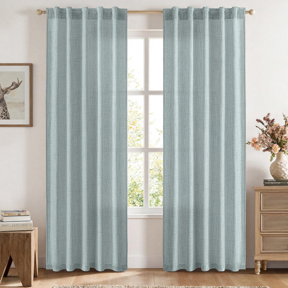 MIULEE Faux Linen Curtains 90 Inch Length 2 Panels Natural Semi Sheer Curtain with Back Tab Rod Pocket, Light Filtering Window Privacy Burlap Drapes for Living Room Bedroom 42W x 90L Linen