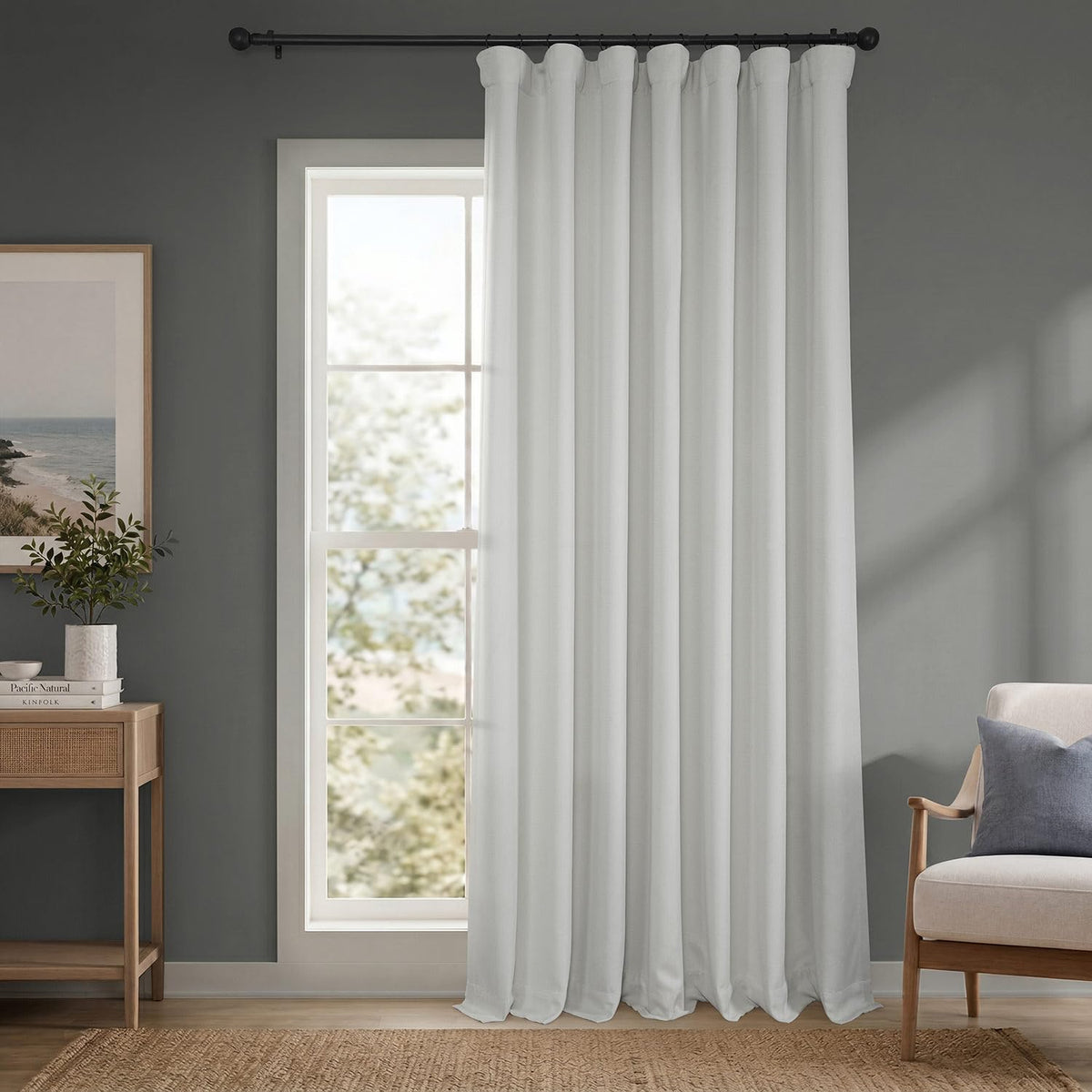 Faux Linen Curtains for Living Room (1 Panel) - 50W X 96L, Birch Taupe