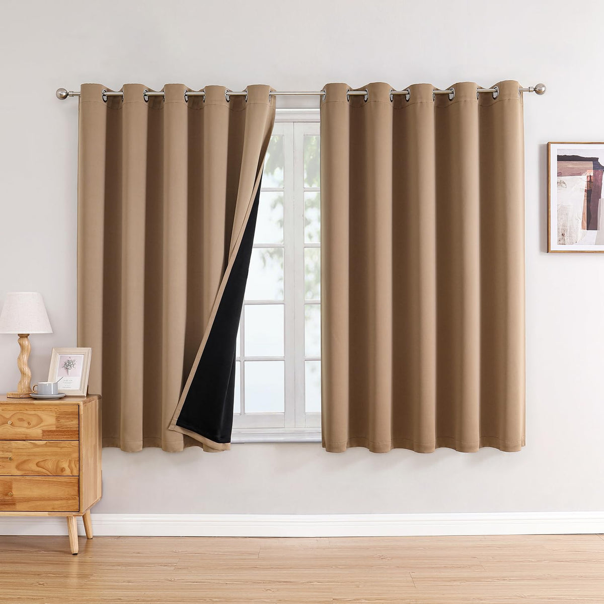 ChrisDowa 100% Blackout Curtains for Bedroom 63 Inch Long with Black Liner