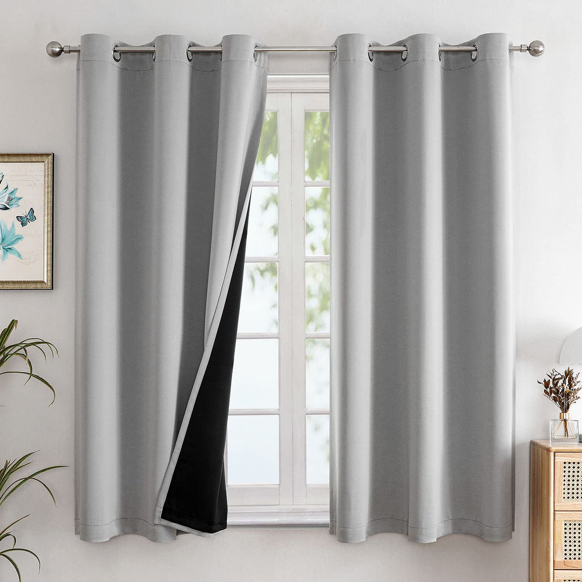 ChrisDowa 100% Blackout Curtains for Bedroom 63 Inch Long with Black Liner
