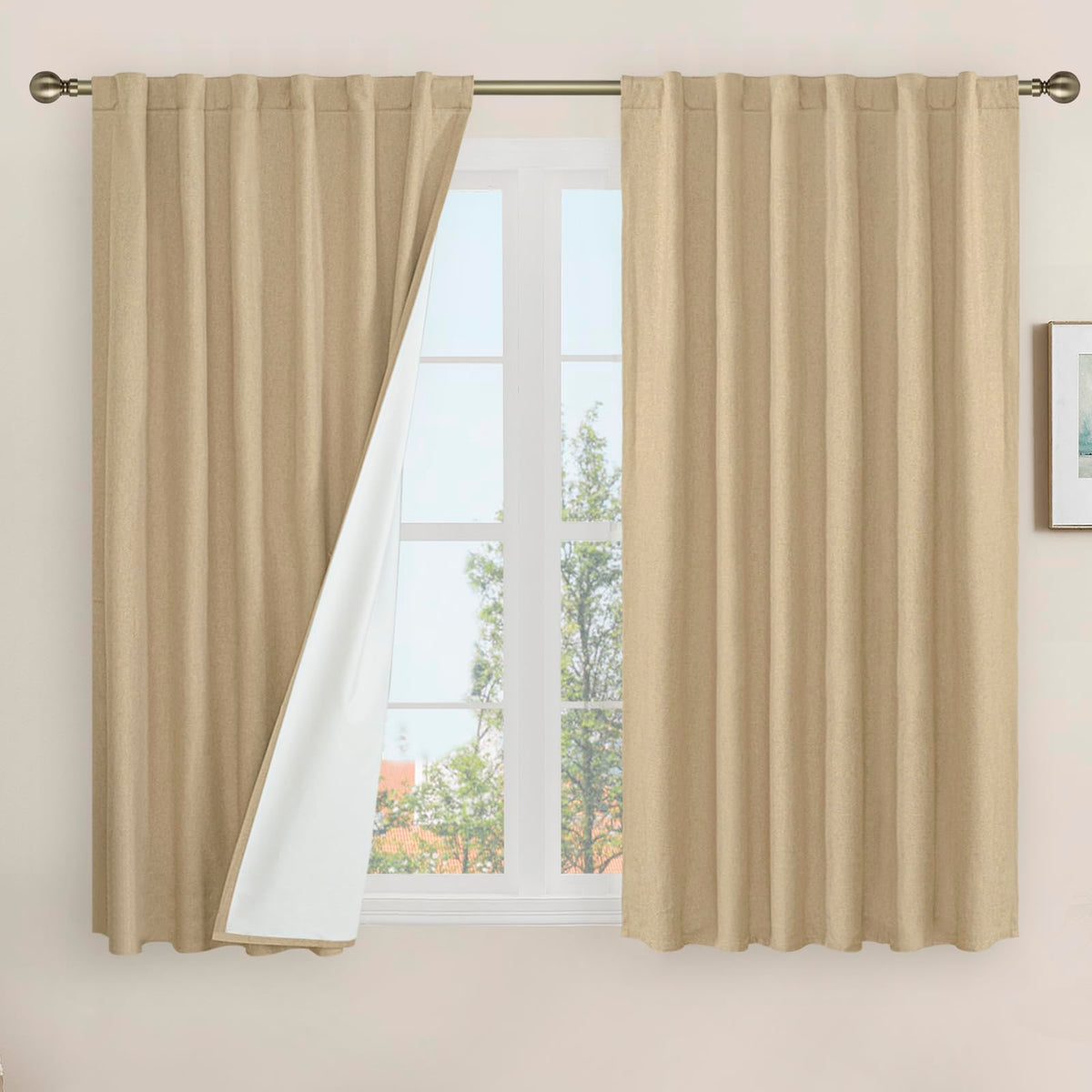 LAMIT 100% Blackout Short Linen Curtains for Cafe 40 Inch Length, Ivory
