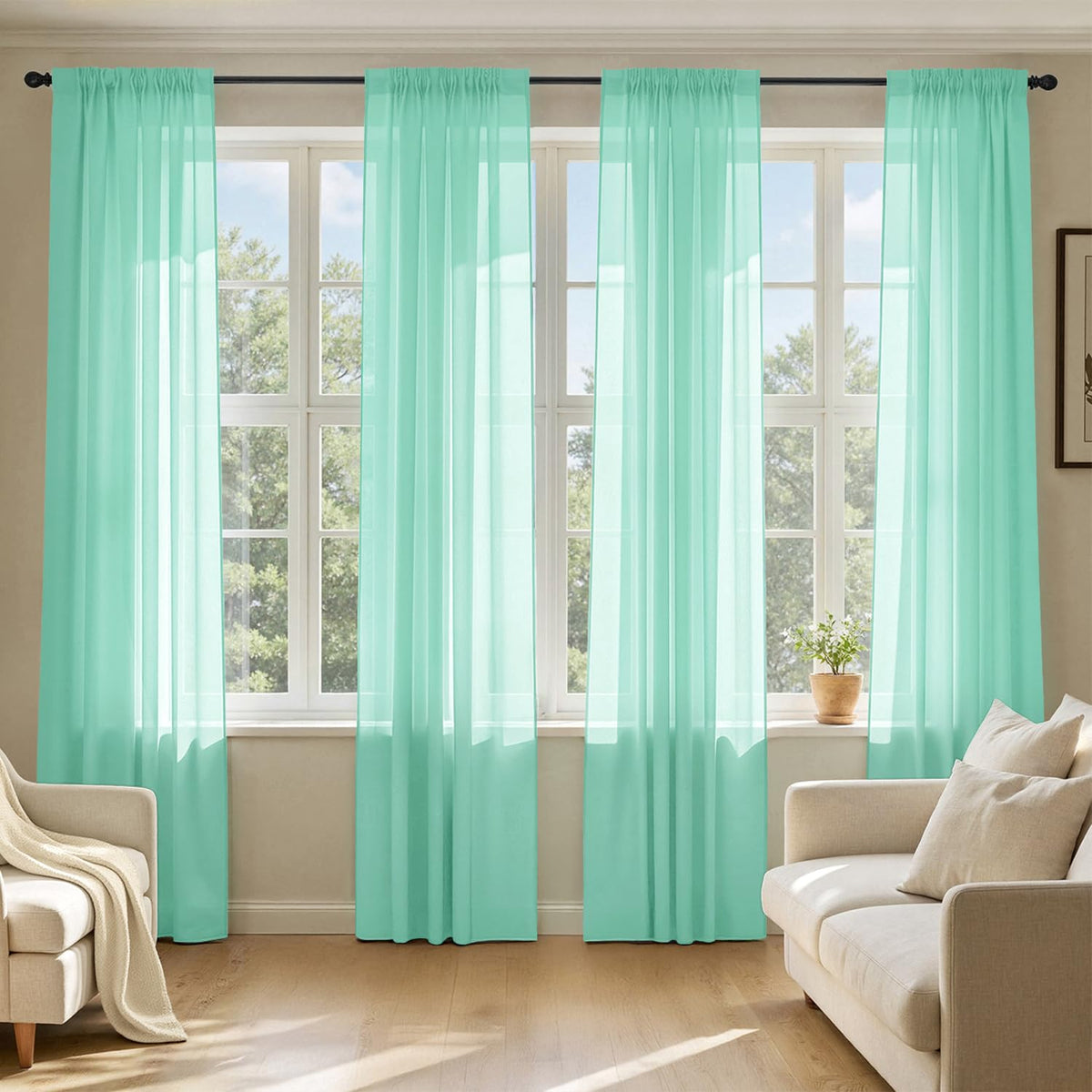 MIULEE Beige Sheer Curtains 84 Inches Long 4 Panels 42 x 84 Inches