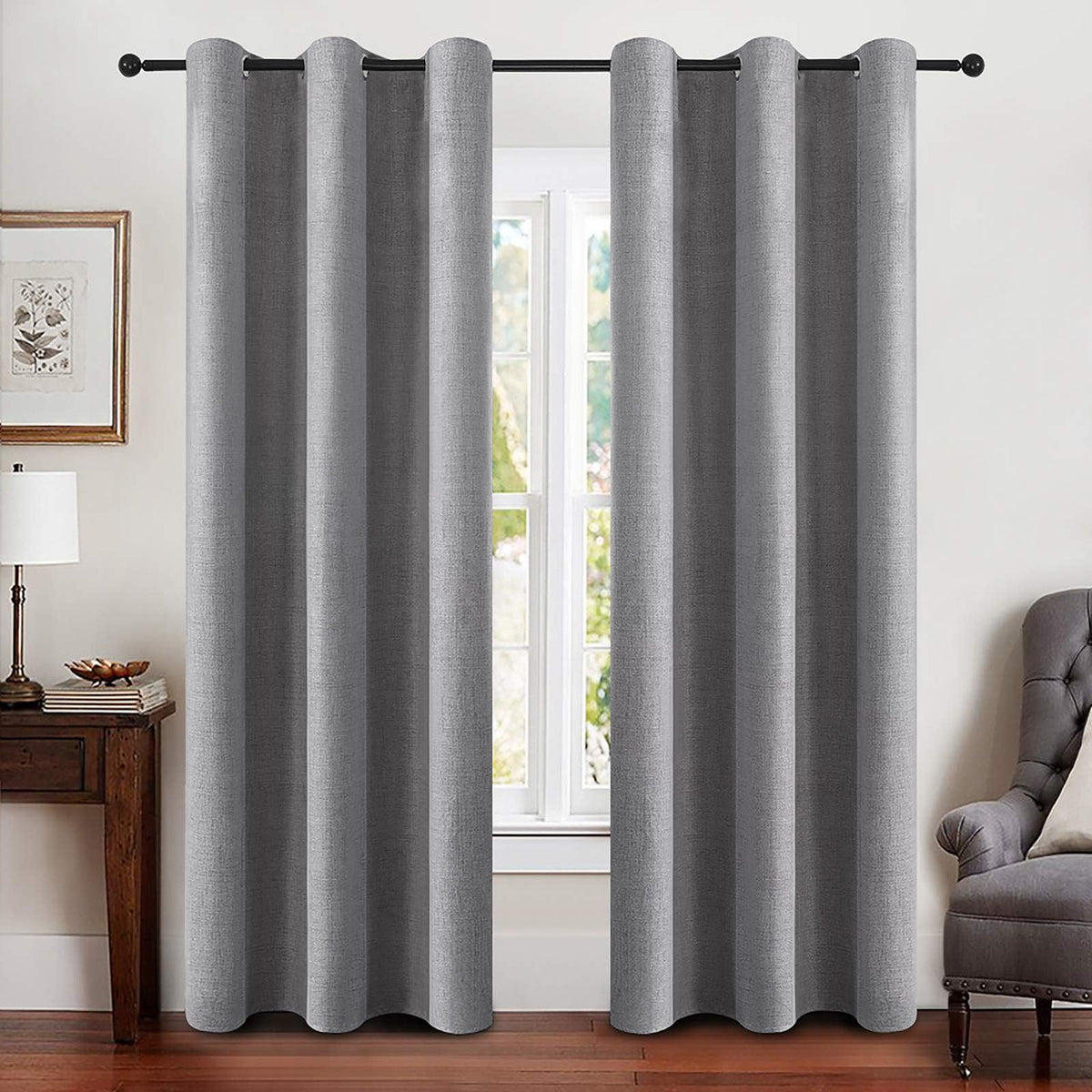 MIULEE 100% Blackout Linen Curtains for Bedroom 52x84 Inches Natural Beige