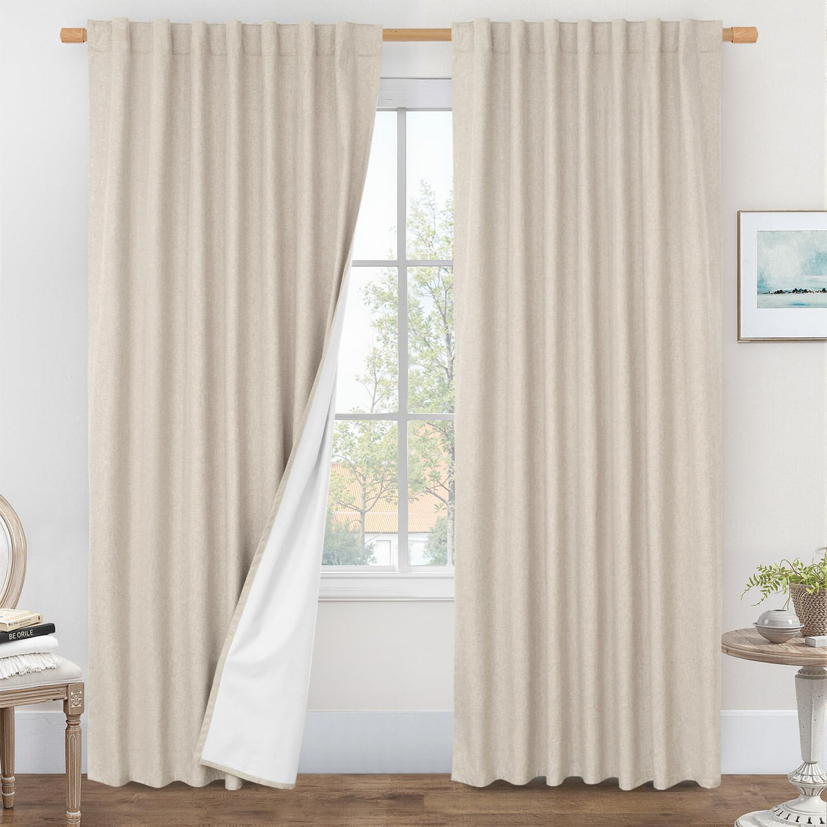 LAMIT 100% Blackout Short Linen Curtains for Cafe 40 Inch Length, Ivory