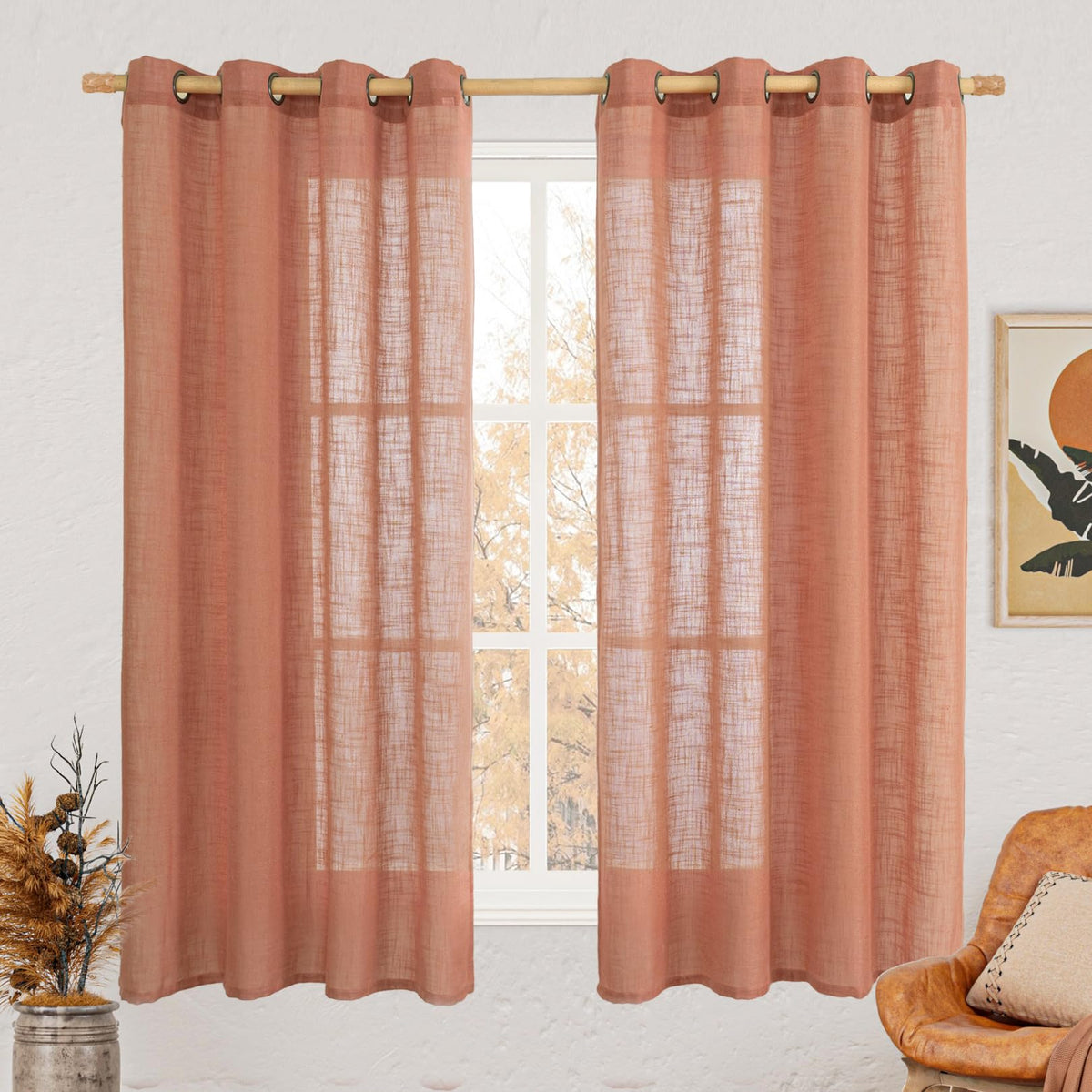 LAMIT Cream Ivory Linen Semi Sheer Curtains 84 inch Length for Bedroom