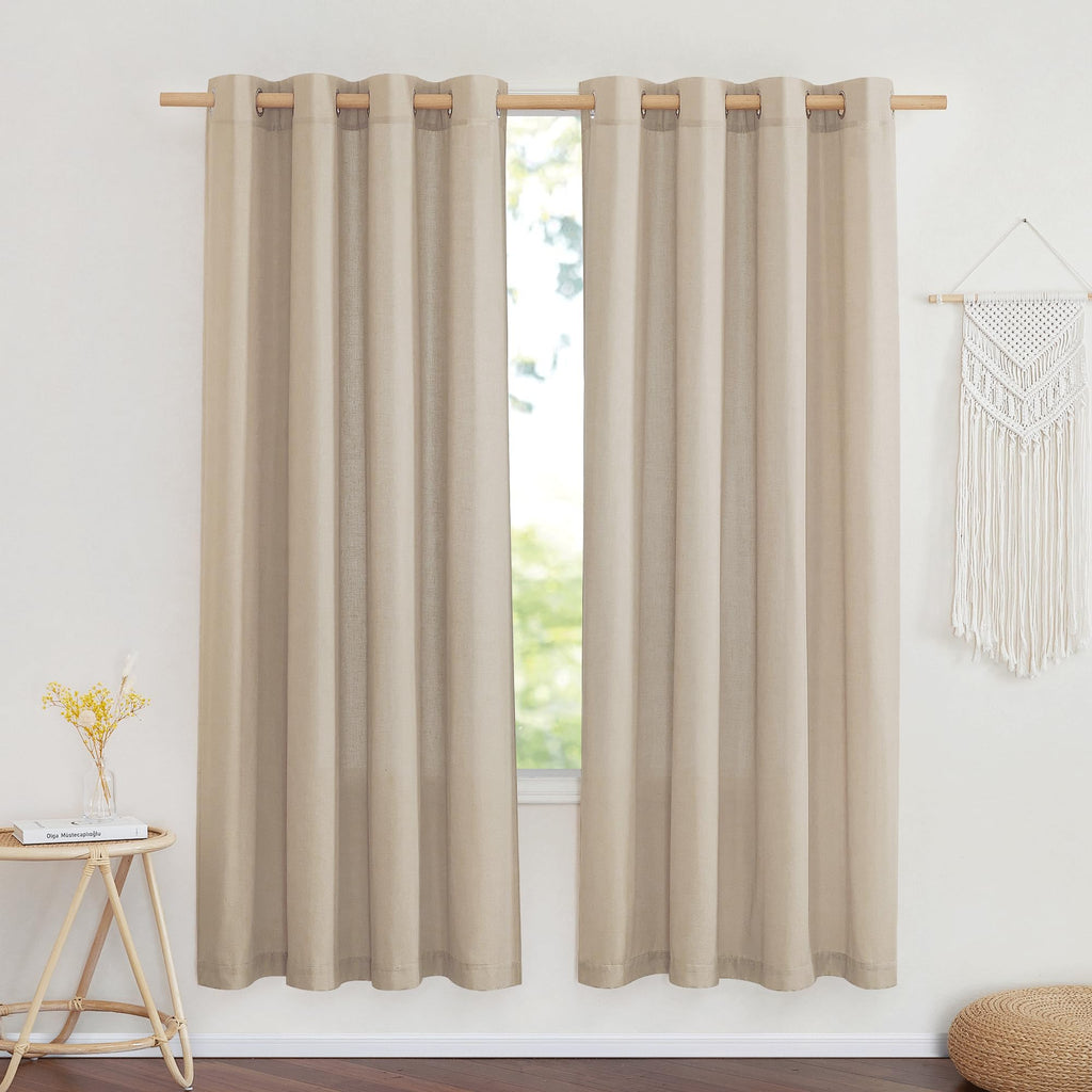 NICETOWN Natural Linen Curtains 84 inch Long 2 Panels Set, Grommet Top Thick Linen Burlap Semi Sheer Vertical Drapes Privacy Assured with Light Filtering for Bedroom/Living Room, W55 x L84