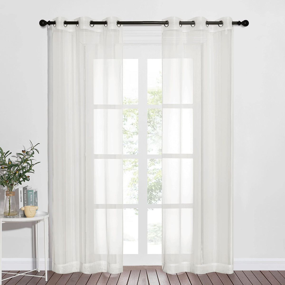NICETOWN White Sheer Curtains & Drapes 96 inches Long for Living Room - Grommet Top Solid Lightweight & Airy Gauzy Window Treatments with Light Filtering for Bedroom, 2 Panels, W54 x L96