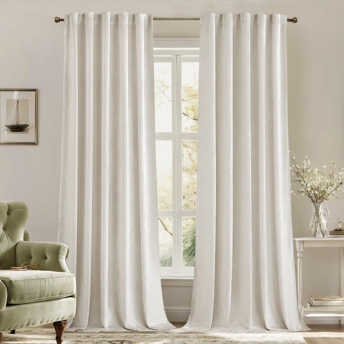 MIULEE Velvet Curtains 52x84 inches 2 Panels Olive Green Blackout Curtains