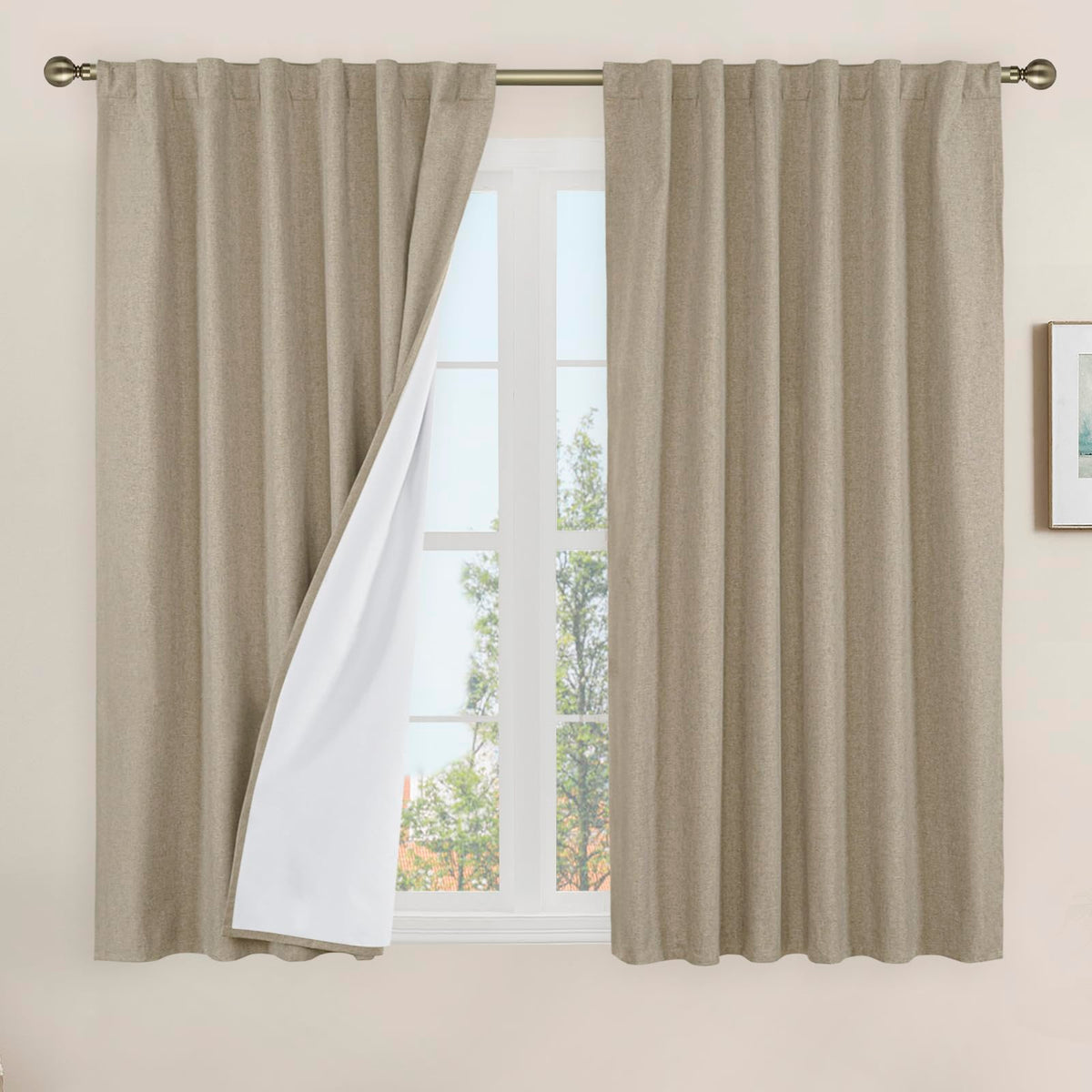 LAMIT 100% Blackout Short Linen Curtains for Cafe 40 Inch Length, Ivory