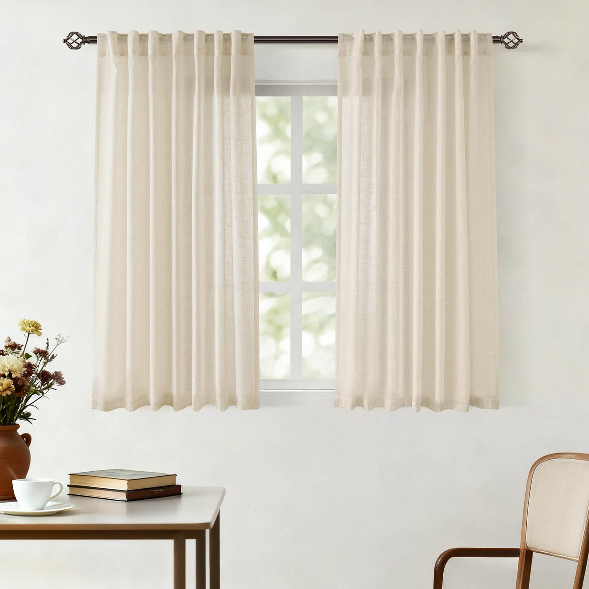 96 inch Long Linen Curtains 2 Panels for Living Room Back Tab Cream Ivory Light Filtering Semi Sheer Curtain 96 inches Long Boho Farmhouse Rustic Linen Drapes Floor to Ceiling Length 8 FT
