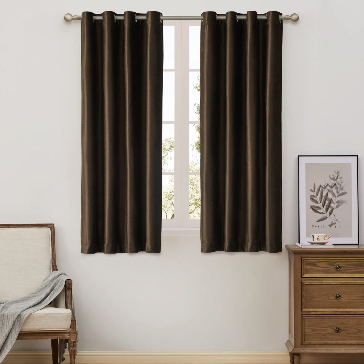 BULBUL Velvet Gold Grommet Blackout Curtains 84 inch Length for Living Room