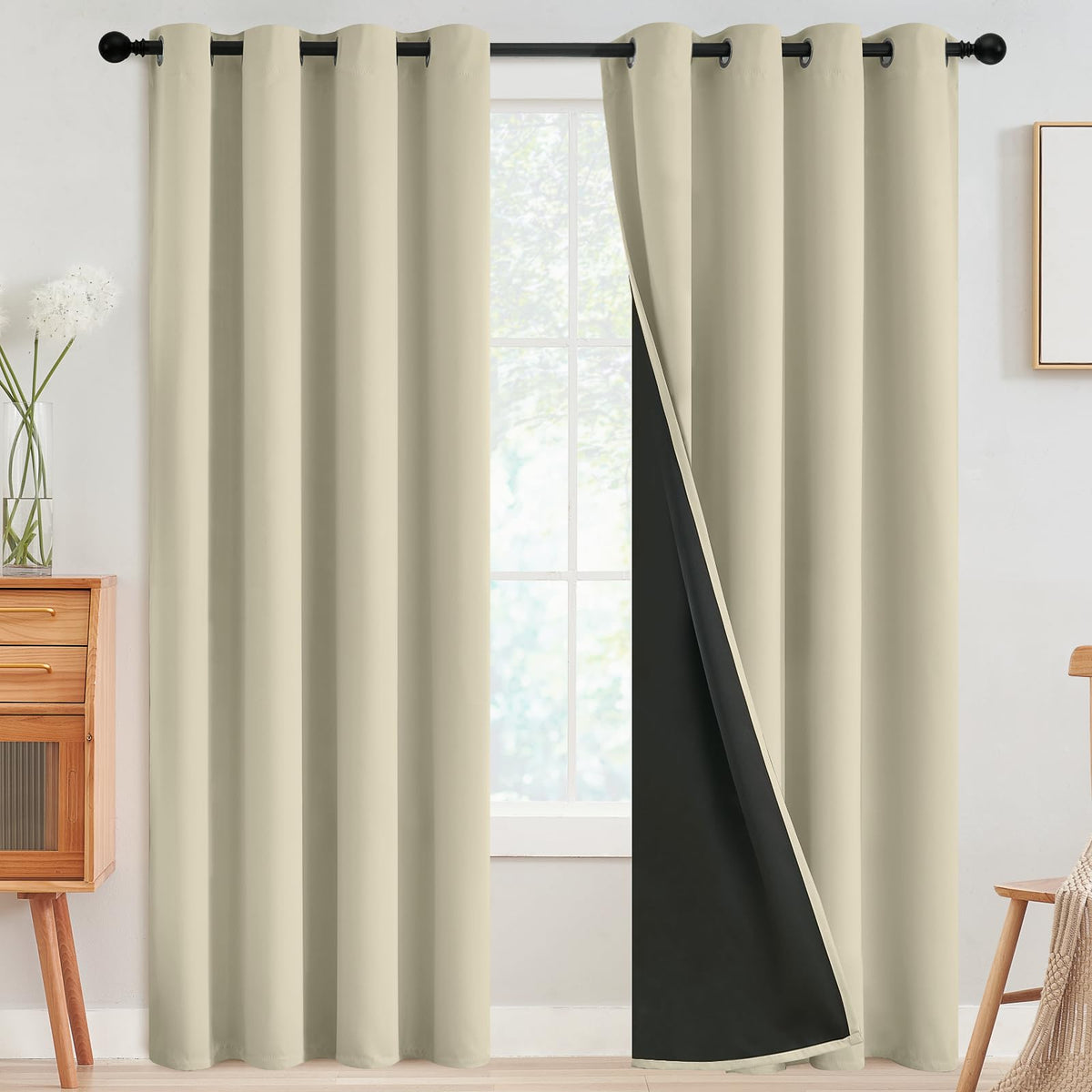 SimpleHome Cream 100% Blackout Curtains Room Darkening Living Room 84 Inch