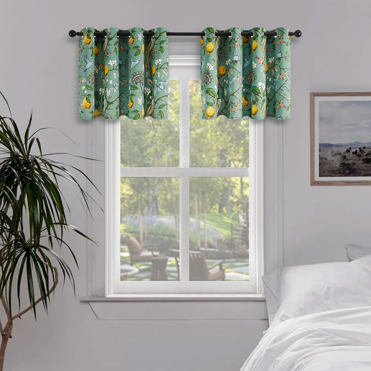 Topfinel Mustard Yellow Vintage Curtains & Drapes 84 Inches Long, Grommet Luxury Whimsical Floral Lemon Hummingbird Patterned Waverly Mid Century Colorful Blackout Drapes for Living Room Bedroom