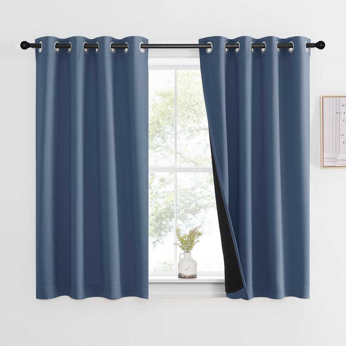 NICETOWN 100% Blackout Curtain 54 inches Long, Double-Deck Completely Blackout Window Treatment Thermal Insulated Lined Drape for Small Window (White, 1 PC, 52 inches Width Each Panel)