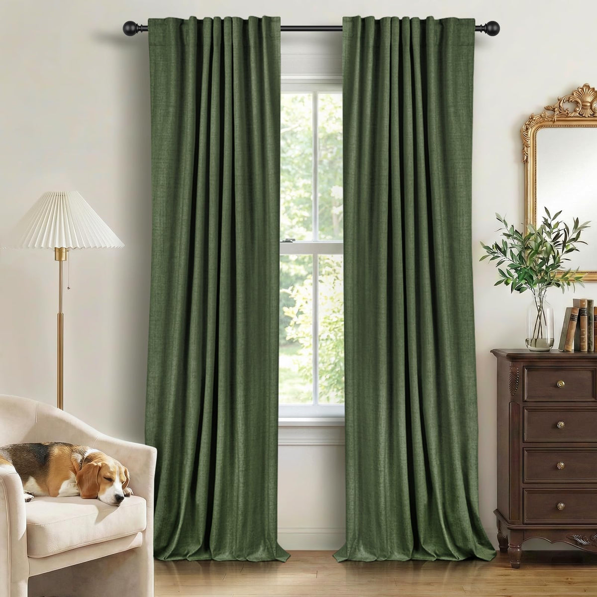 Linen Total Blackout Curtains for Bedroom Living Room 84 Inch, Cream