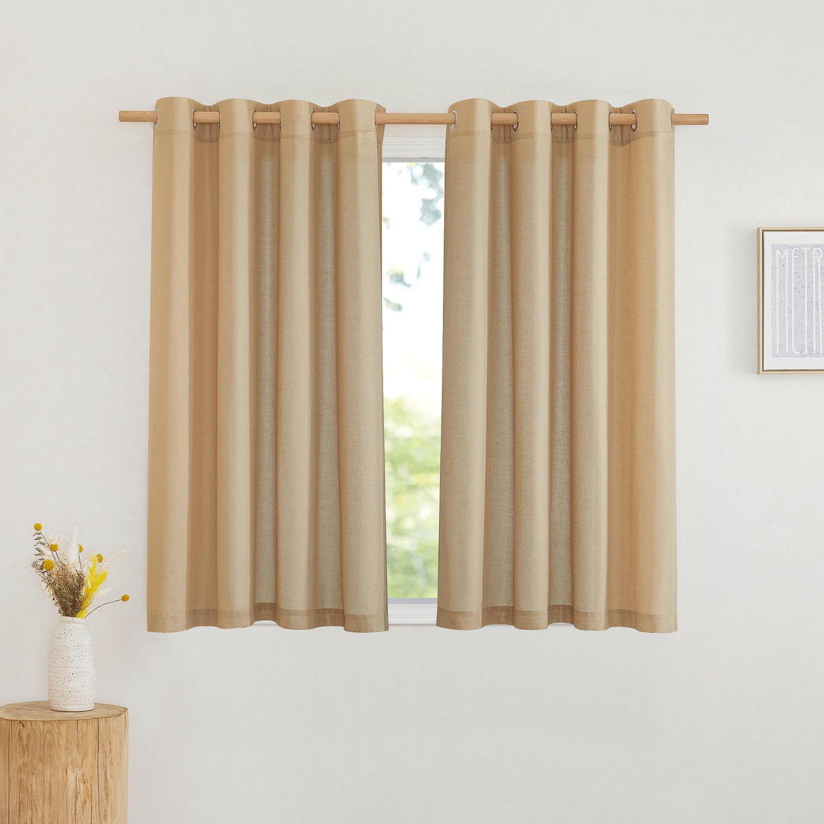 NICETOWN Natural Linen Curtains 84 inch Long 2 Panels Set, Grommet Top Thick Linen Burlap Semi Sheer Vertical Drapes Privacy Assured with Light Filtering for Bedroom/Living Room, W55 x L84