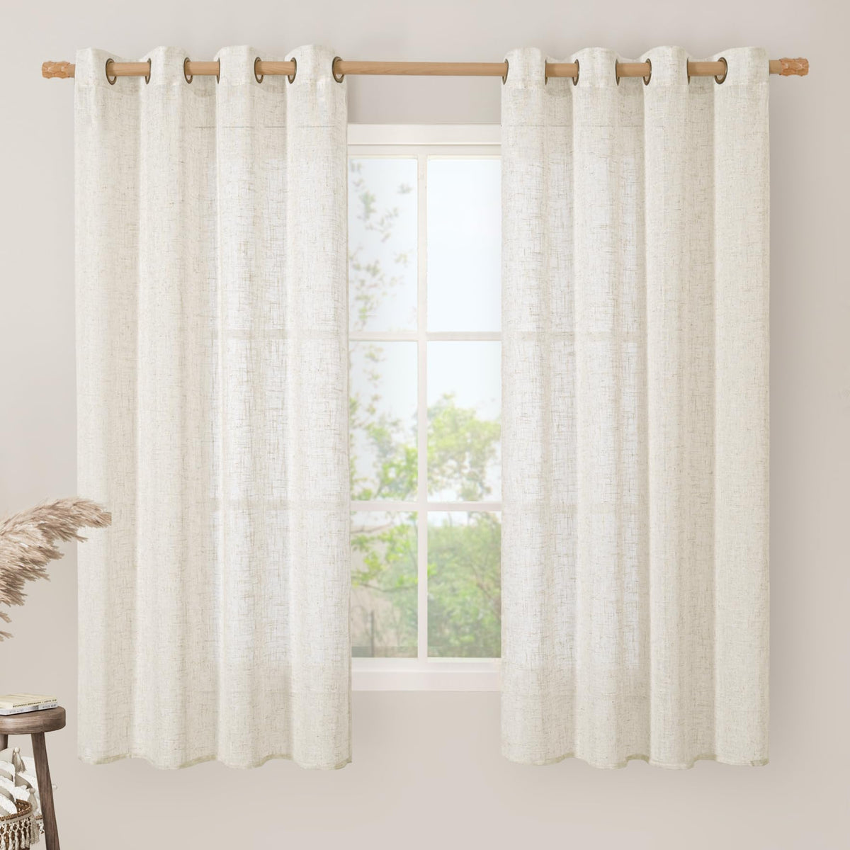 LAMIT Cream Ivory Linen Semi Sheer Curtains 84 inch Length for Bedroom