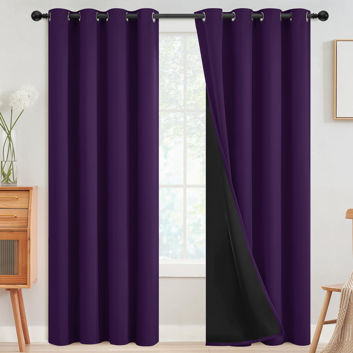 SimpleHome Cream 100% Blackout Curtains Room Darkening Living Room 84 Inch