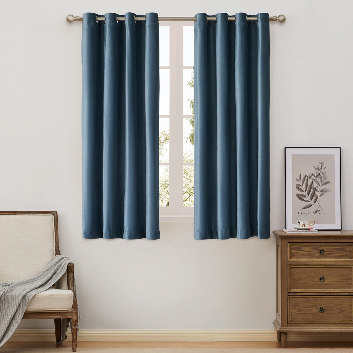 BULBUL Velvet Gold Grommet Blackout Curtains 84 inch Length for Living Room