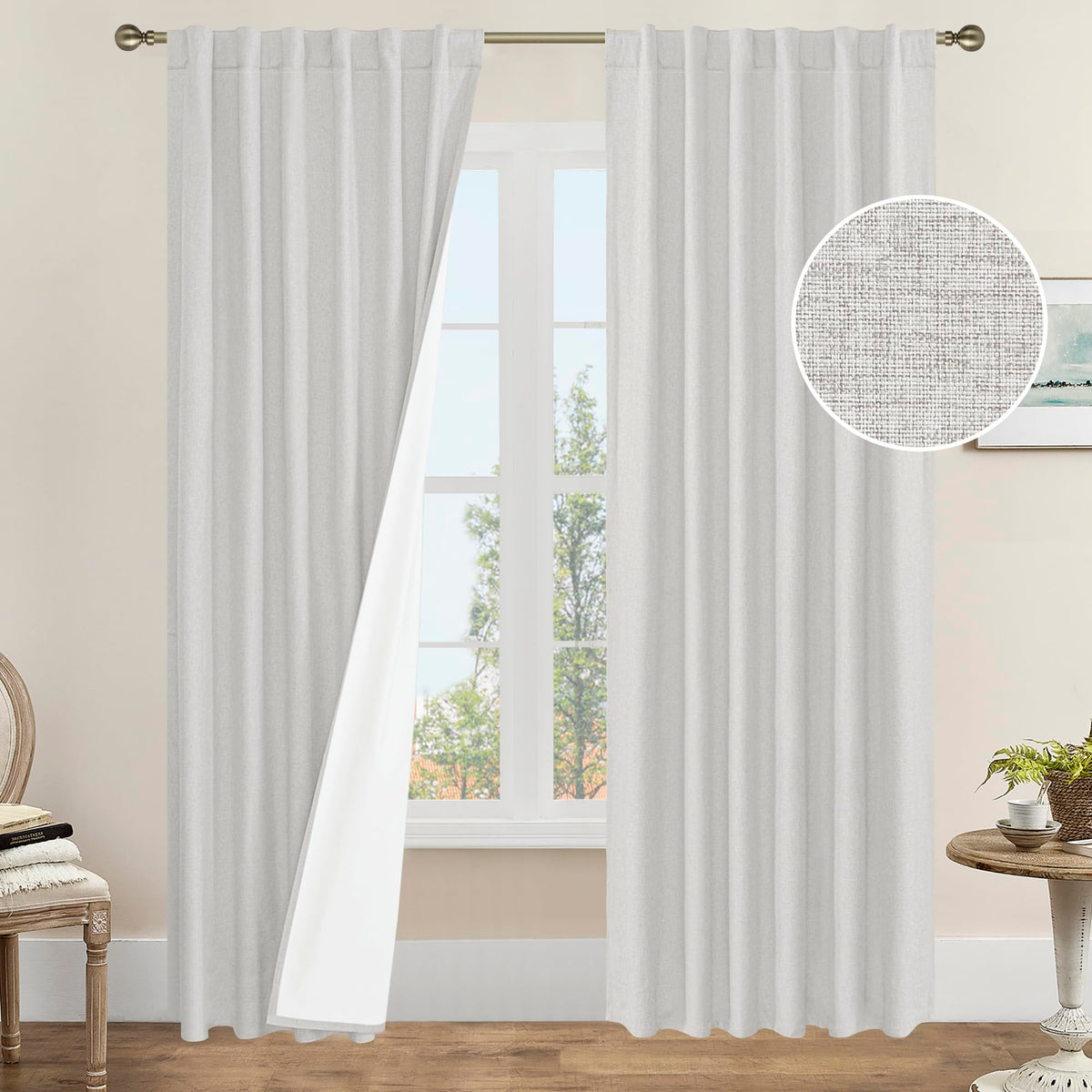 LAMIT 100% Blackout Short Linen Curtains for Cafe 40 Inch Length, Ivory