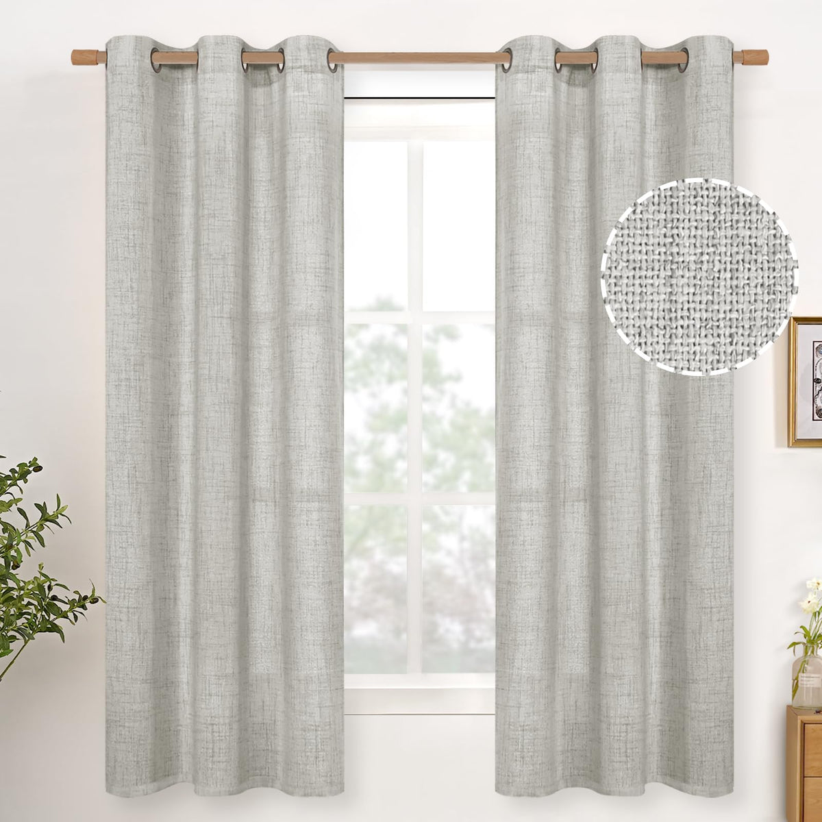 YoungsTex Linen Semi Sheer Curtains 63 Inch Length, Light Filtering Drapes