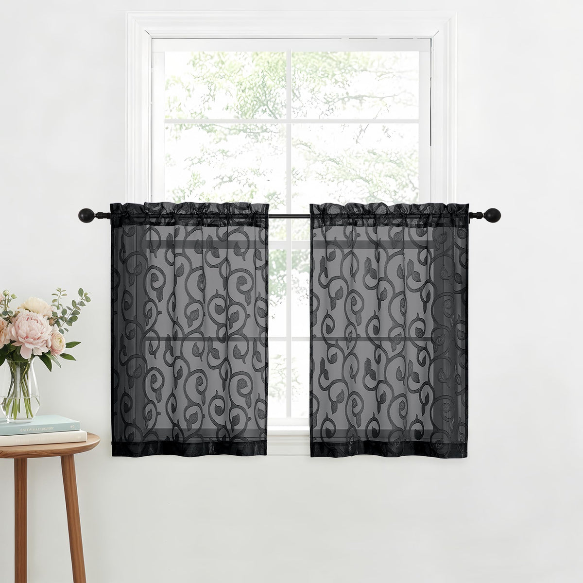 OWENIE Furman Ivory Sheer Curtains 84 inches Long for Bedroom Living Room 2 Panels Set, Jacquard Clip Light Filtering Semi Sheer Curtain Rod Pocket Window Drapes, 2 Pcs Each 40 W 84 L