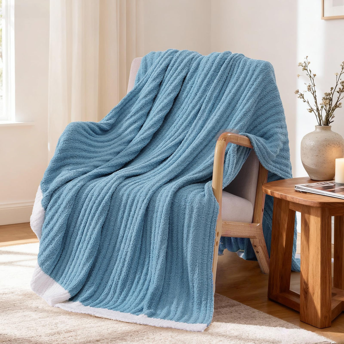 WRENSONGE Soft Checkered Throw Blanket for Couch-Cozy Warm Knitted Blankets