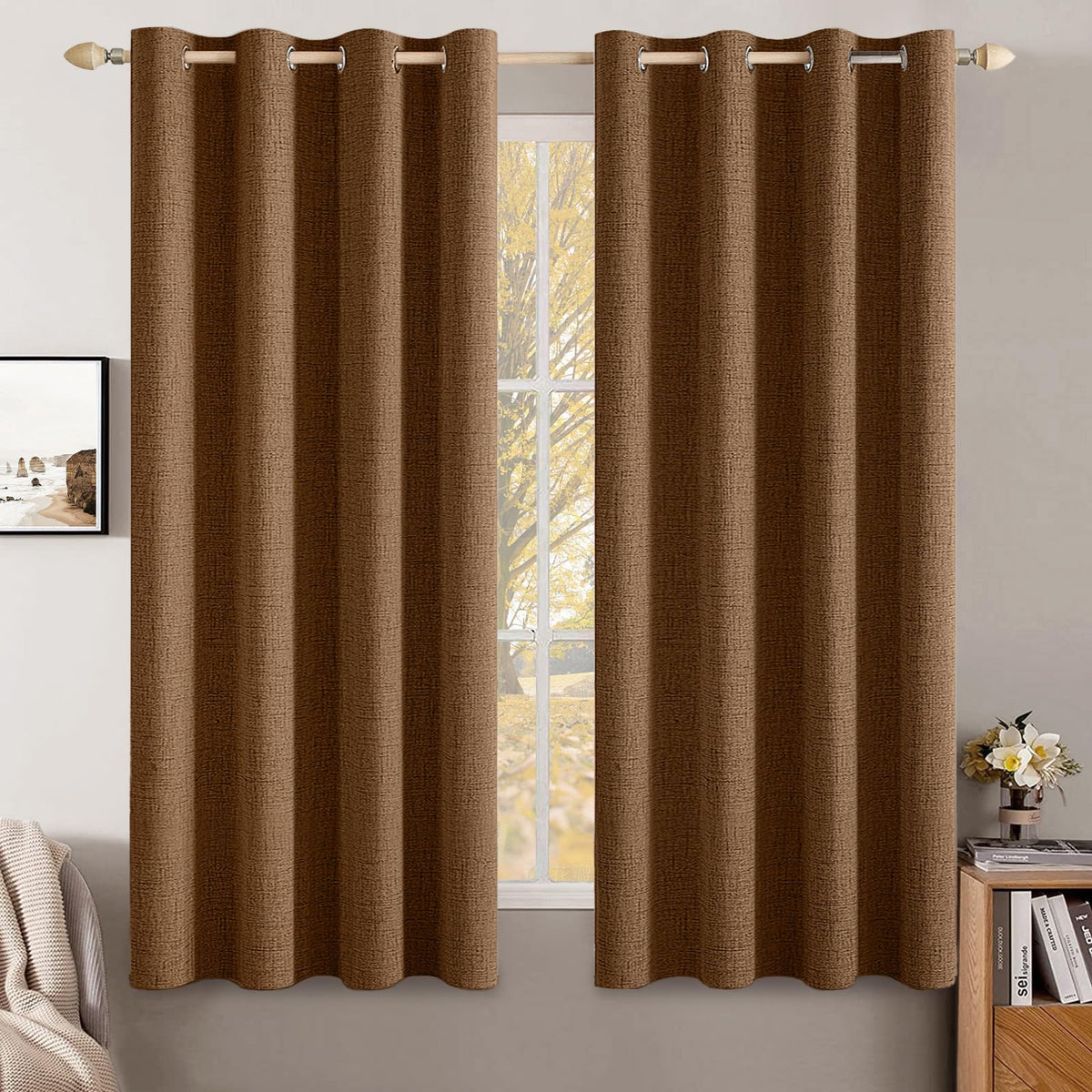 MIULEE 100% Blackout Linen Curtains for Bedroom 52x84 Inches Natural Beige
