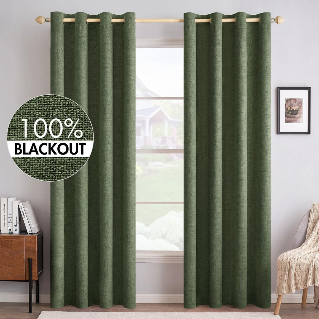 MIULEE 100% Blackout Linen Curtains for Bedroom 52x84 Inches Dusty Blue