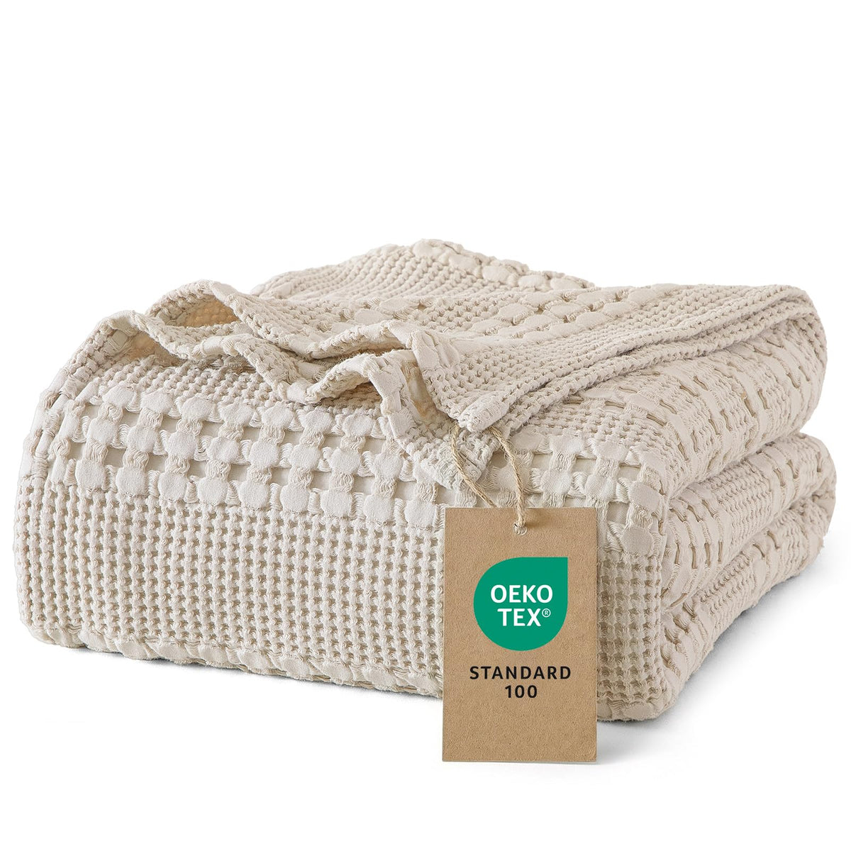 PHF Lightweight 100% Cotton Waffle Throw Blanket for Couch, Light Taupe