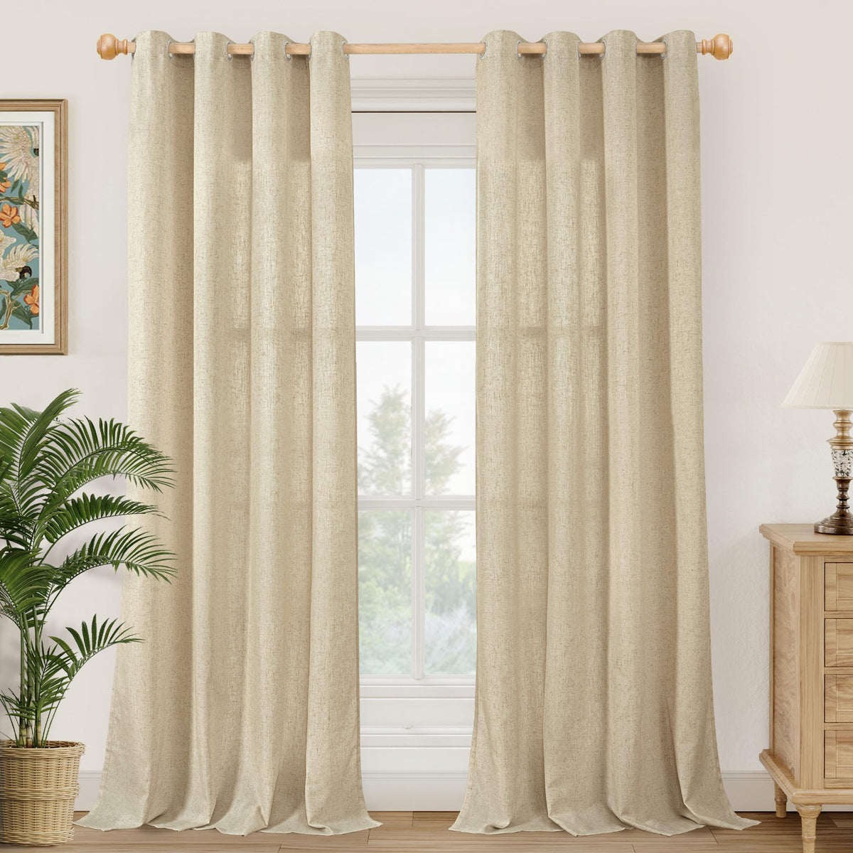 YoungsTex Linen Semi Sheer Curtains 63 Inch Length, Light Filtering Drapes