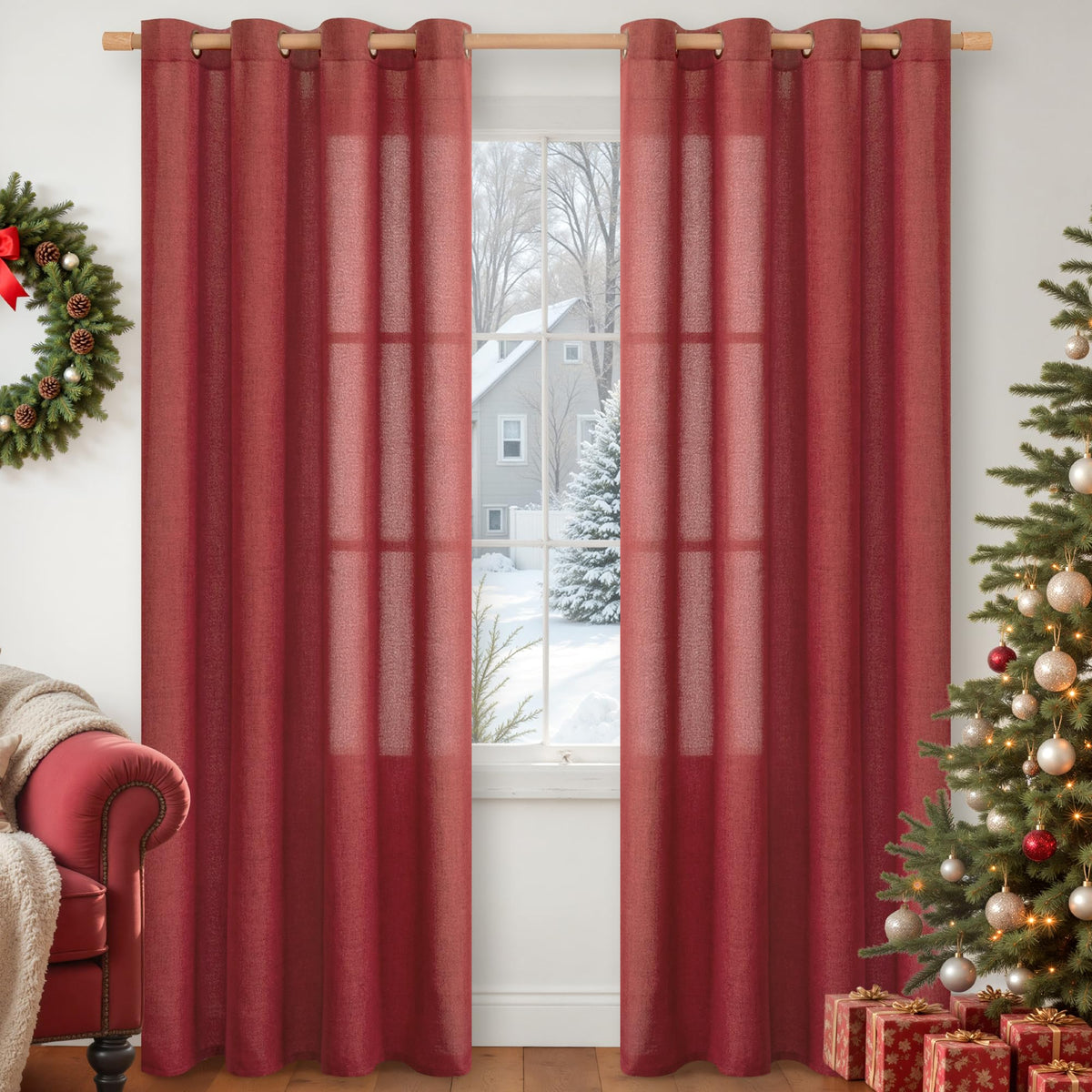 YoungsTex Linen Semi Sheer Curtains 63 Inch Length, Light Filtering Drapes