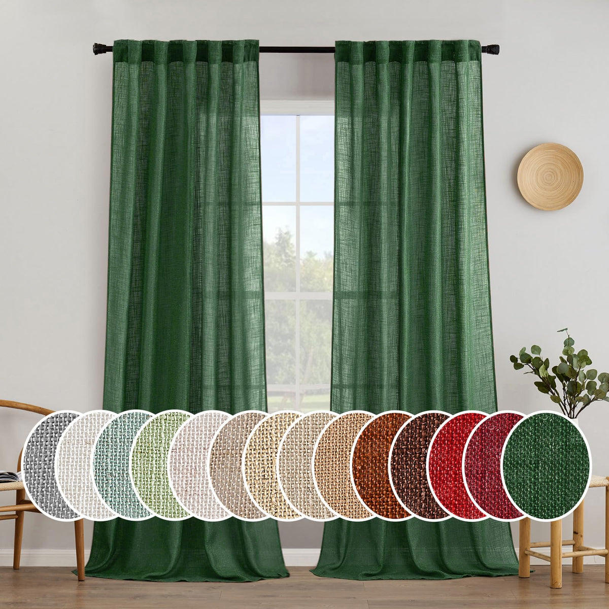 MIULEE Taupe Linen Curtains 52x84 Inch Length for Bedroom and Living Room