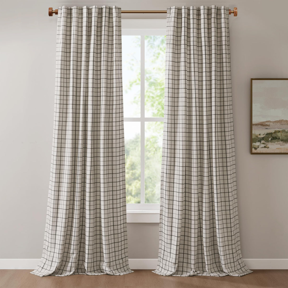 Madison Park Plaid Window Curtain Thermal Insulated, 1 Panel, 50x95 Brown