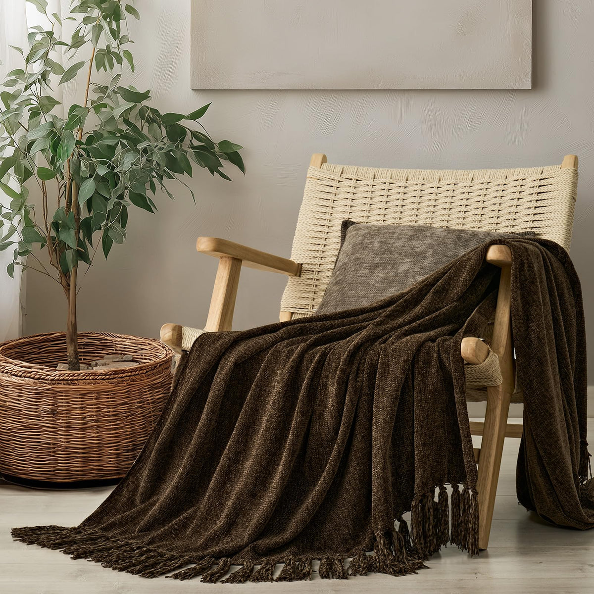 EverGrace Plaid Chenille Fall Throw Blanket, 50"x60", Harvest Orange Plaid