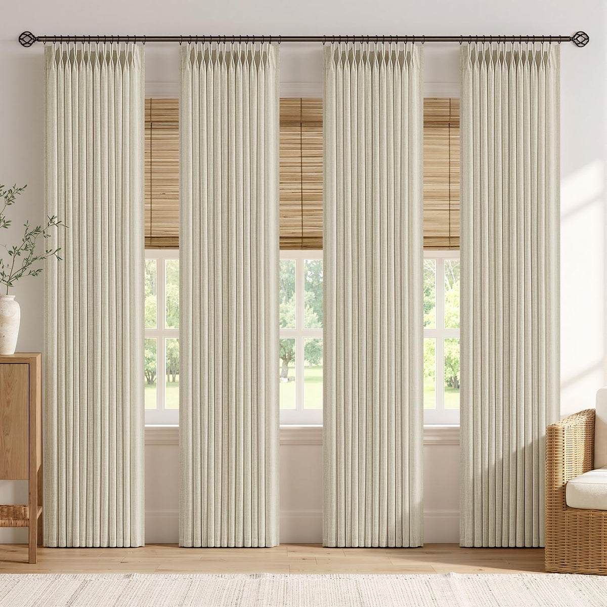 MIULEE 4 Panels Set Pinch Pleated Linen Curtains 90 Inches Long Natural