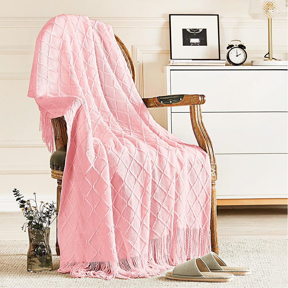 inhand Off White Knitted Throw Blanket for Couch and Bed, 50"x60"