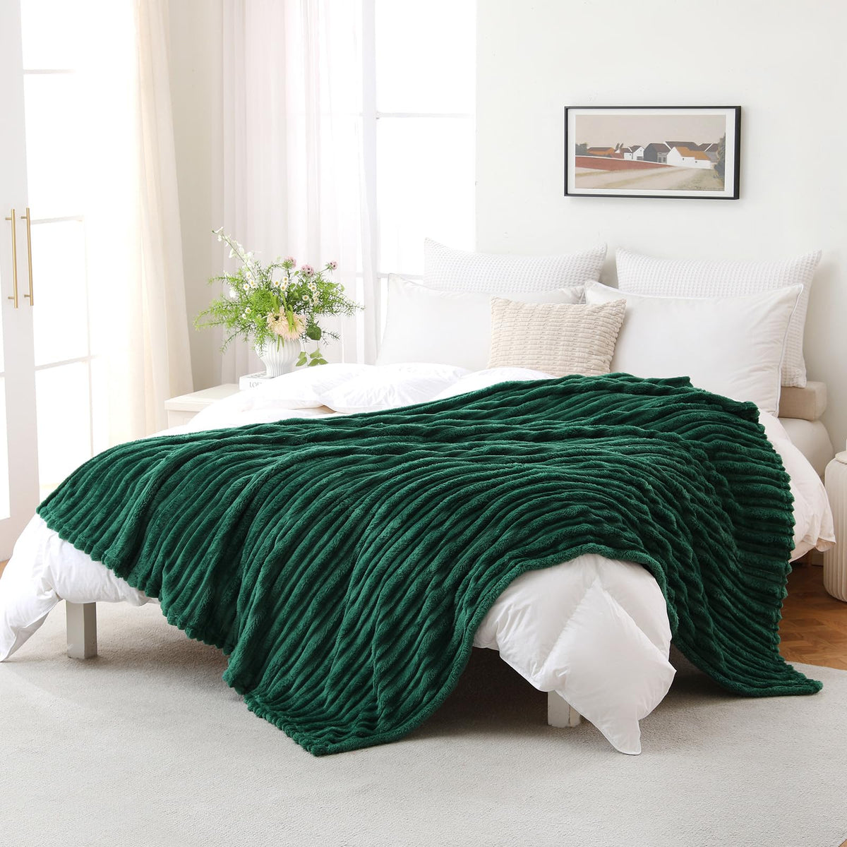 Puncuntex Burnt Orange Soft Throw Blanket 50"×60" for Couch Cozy 3D Striped