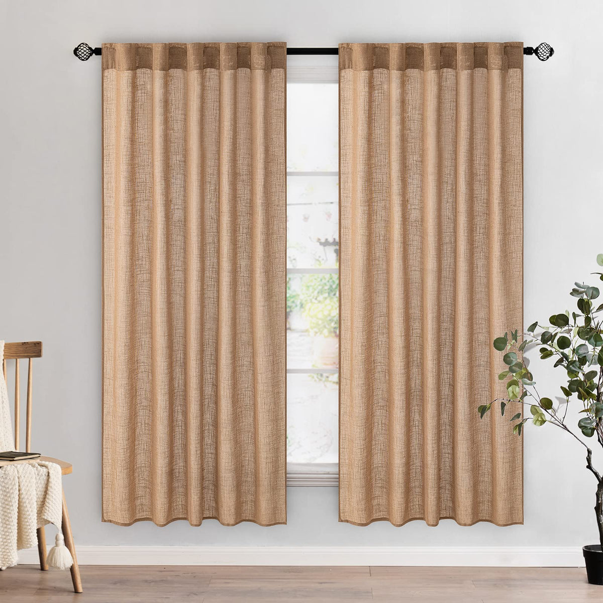 MIULEE Taupe Linen Curtains 52x84 Inch Length for Bedroom and Living Room