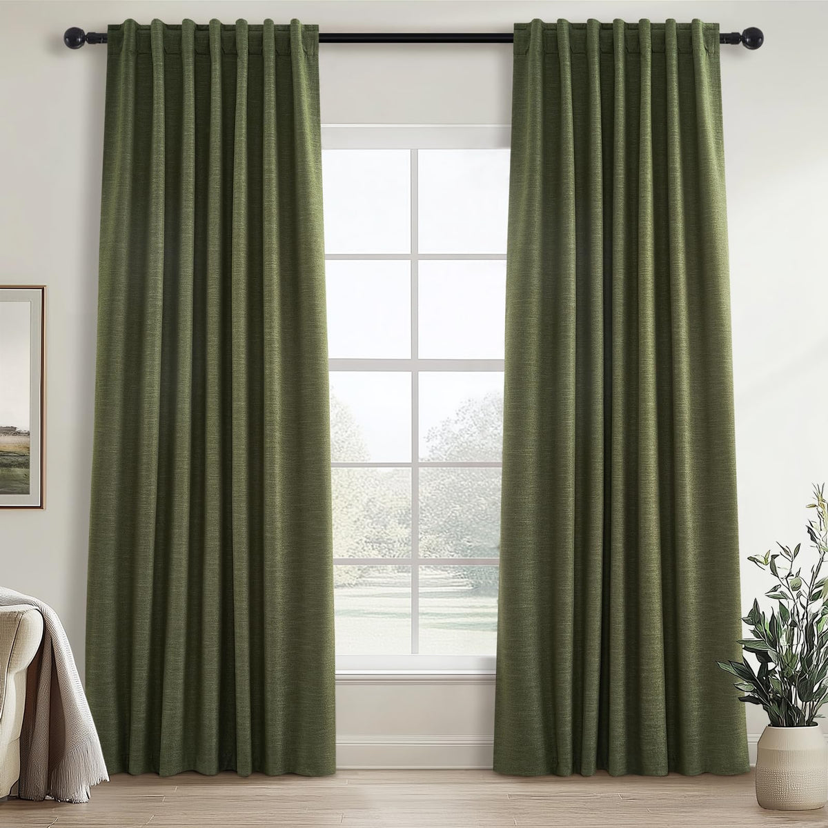 Topfinel Linen Blackout Curtains 96 Inch Long, Boho Farmhouse Ivory Birch Viral Drapes Pinch Pleated Curtains with Hooks for Living Room, Neutral 8 FT Back Tab Bedroom Curtains 52" X 96" 2 Panels