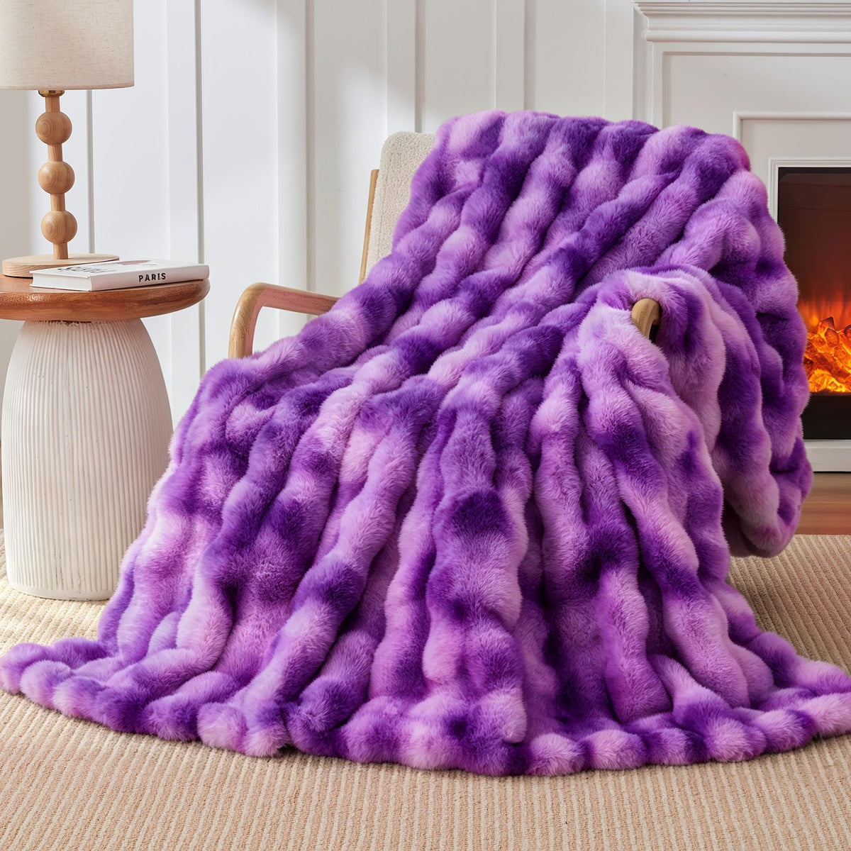 Touchat Luxury 1000GSM Faux Rabbit Fur Throw Blanket, Super Heavy Warm Cozy Blankets for Couch Bed Sofa, Bubble Plush Fuzzy Elegant Soft Mink Blanket for Mom Living Room Bedroom, Cream White