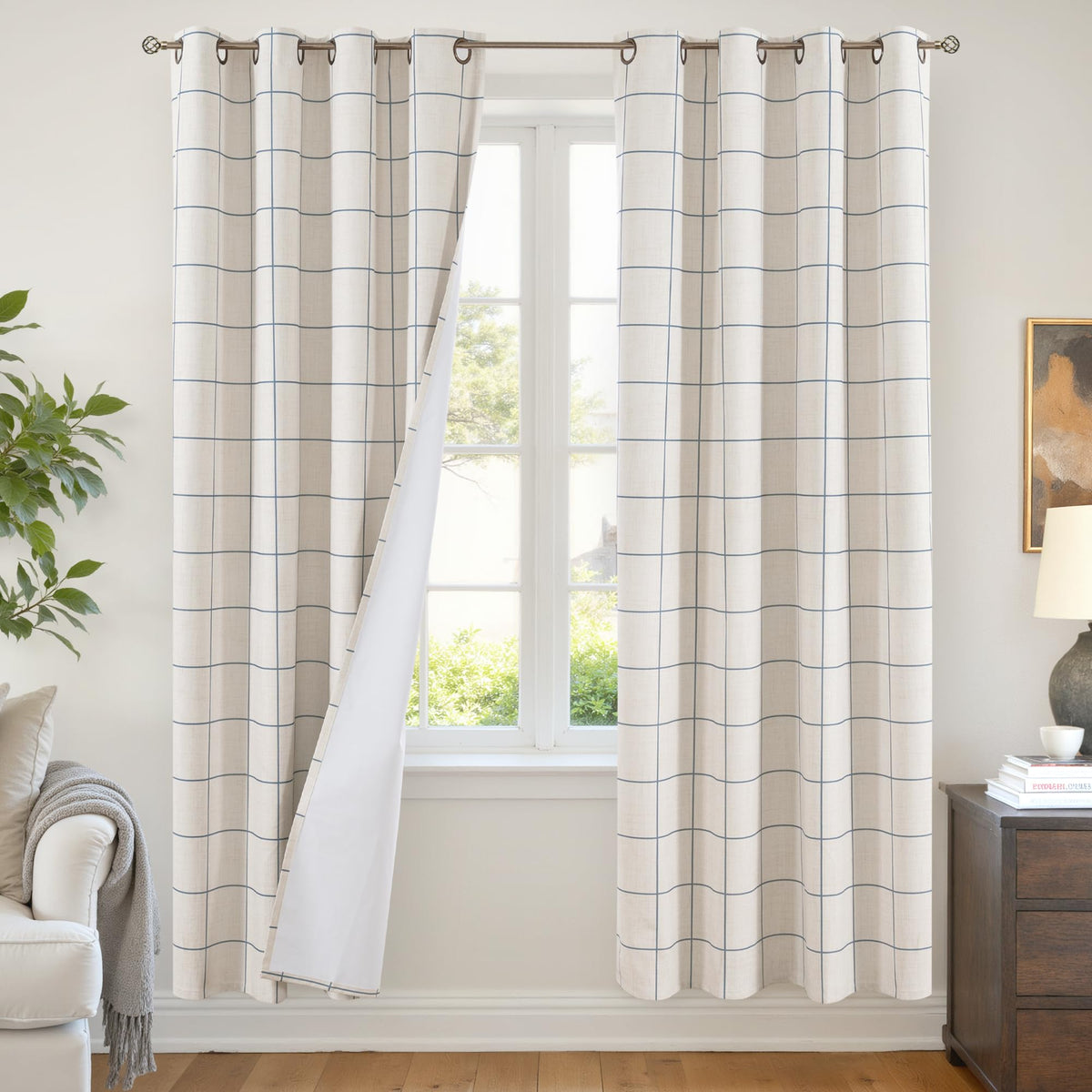 Lajode Linen Blackout Curtains - Boho Plaid 52x84 Inch 2 Panels, Natural