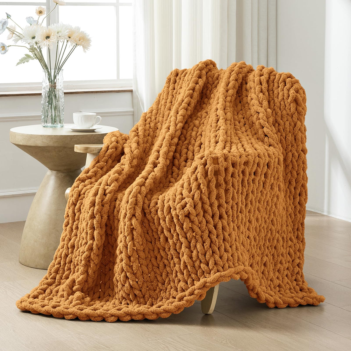 Bigacogo Chunky Knit Throw Blanket for Couch, 40x60 inches, Beige