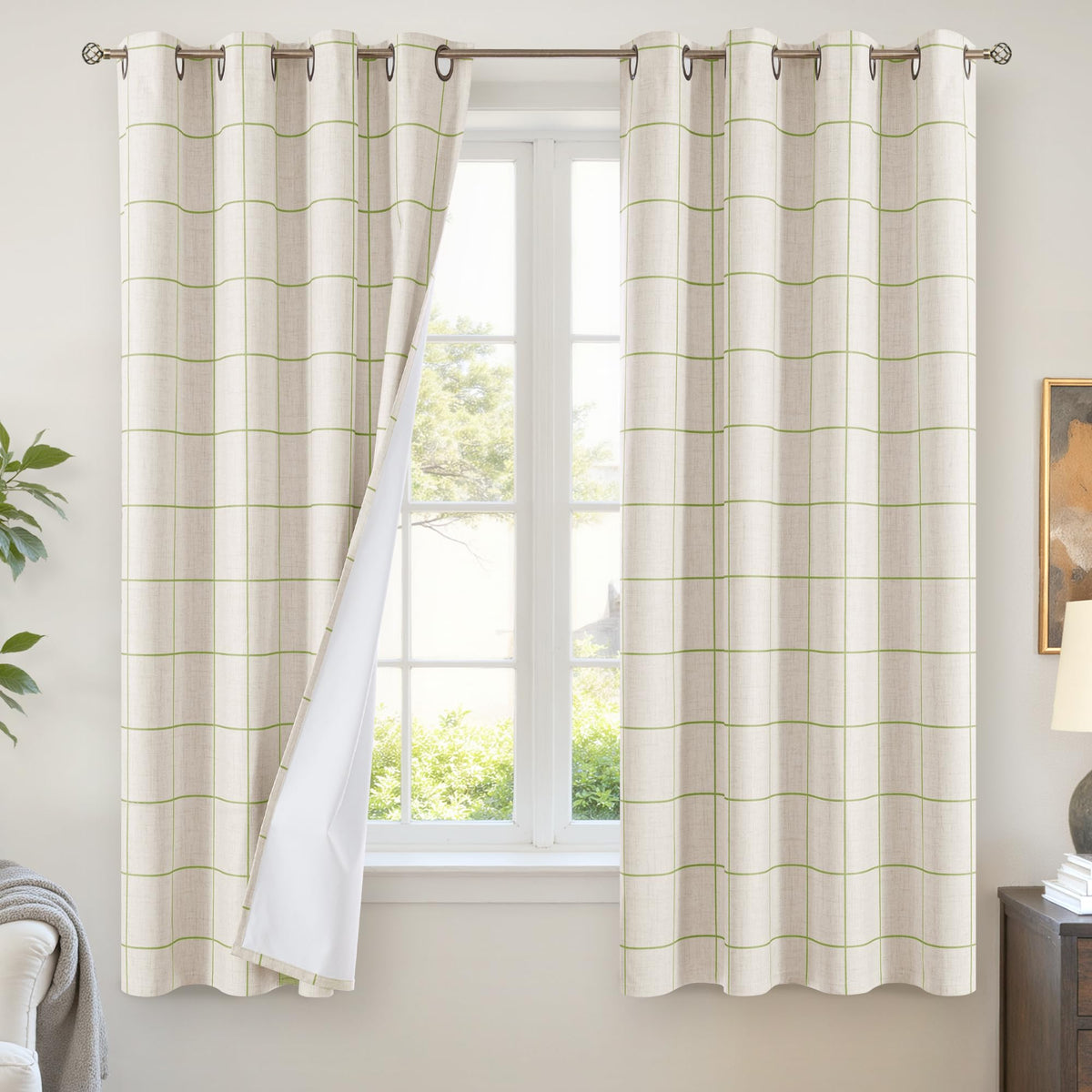 Lajode Linen Blackout Curtains - Boho Plaid 52x84 Inch 2 Panels, Natural